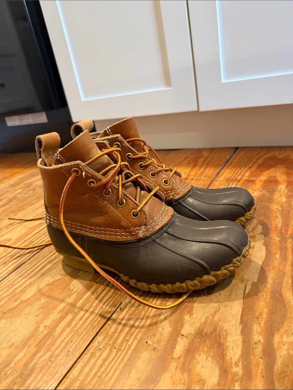 L.L. Bean Brown Leather and Dark Brown Rubber Duck Boots